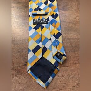 Charles Tyrwhitt 100% Silk Plaid Check Tie Blue Yellow 59 Inches
